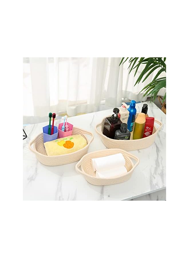 SWIHELP مجموعة سلال تخزين 5 قطع من حبل القطن الطبيعي للسلال المنسوجة لتنظيم سلال التخزين الصغيرة وألعاب الكلاب مع مقبض صندوق ألعاب القط تنظيم الحمام - Image 3