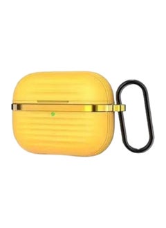 Protective Silicone Case Cover with Gold Metal and Ribbed Design for AirPods Pro with Carabiner Hook Anti-Scratch, Anti-Slip Yellow/Gold