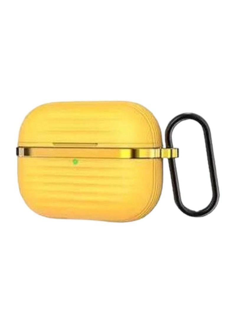 Generic - Protective Silicone Case Cover with Gold Metal and Ribbed Design for AirPods Pro with Carabiner Hook Anti-Scratch, Anti-Slip Yellow/Gold - Image 1