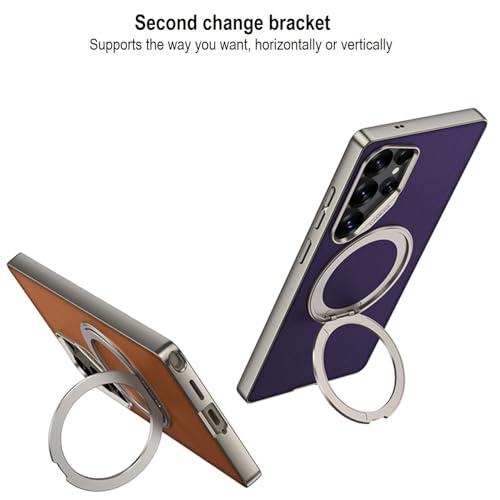 Midkart Leather Case Compatible with Samsung Galaxy S25 Ultra and Compatible with Wireless Charging Rotatable Ring Holder Kickstand & Camera Protection, Orange - Image 5
