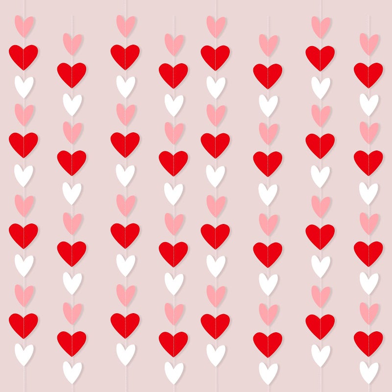 FOIMAS 57.74ft Heart Hanging Garlands,96pcs Valentine Heart Banners for Wedding Valentine Hanging Decorations Engagement Party Supplies Galentines Day - Image 1