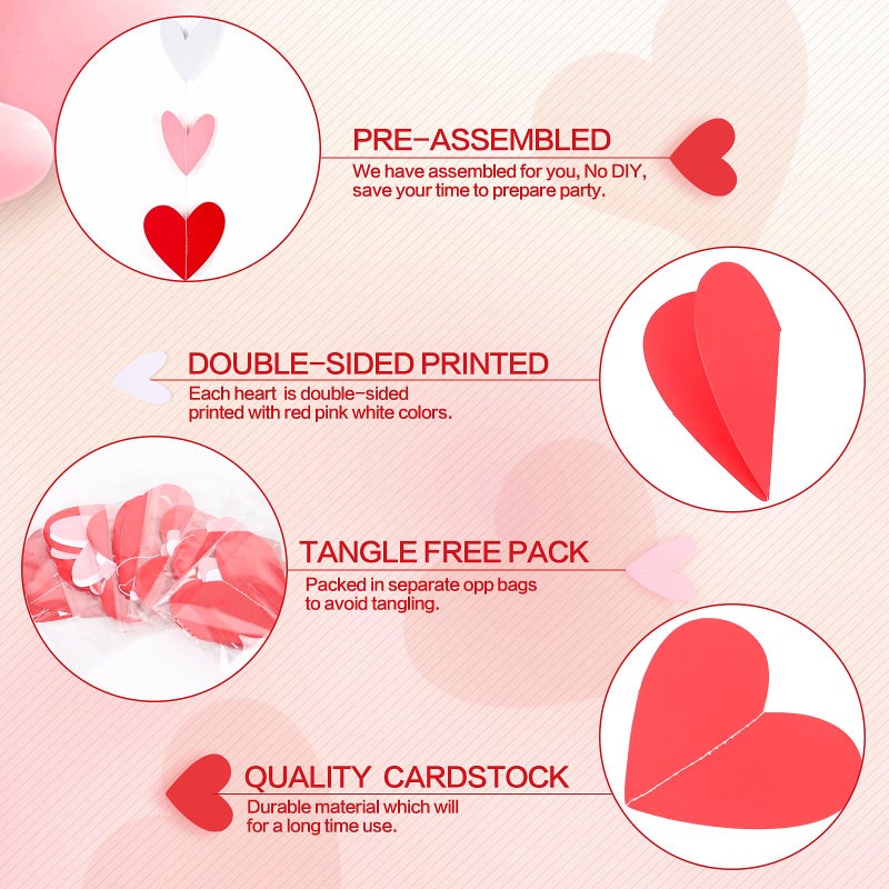 FOIMAS 57.74ft Heart Hanging Garlands,96pcs Valentine Heart Banners for Wedding Valentine Hanging Decorations Engagement Party Supplies Galentines Day - Image 3