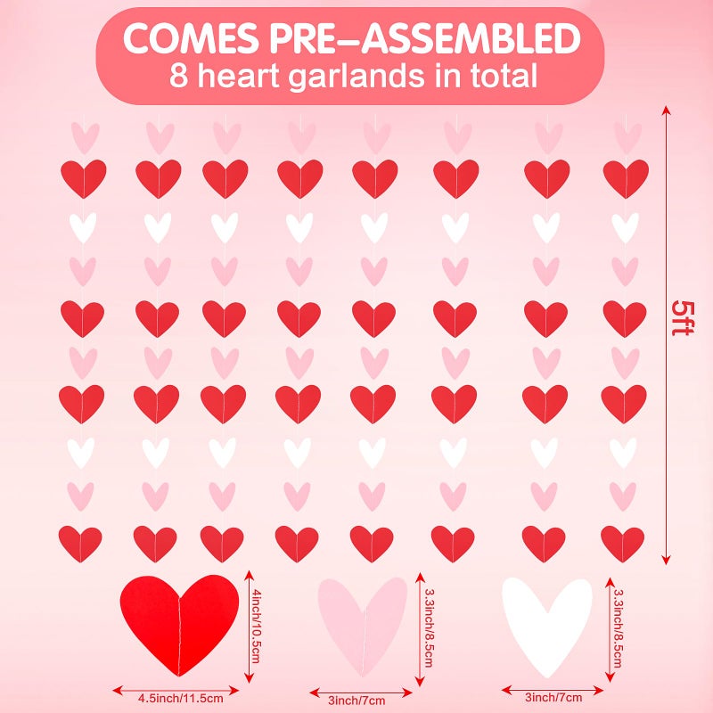 FOIMAS 57.74ft Heart Hanging Garlands,96pcs Valentine Heart Banners for Wedding Valentine Hanging Decorations Engagement Party Supplies Galentines Day - Image 2