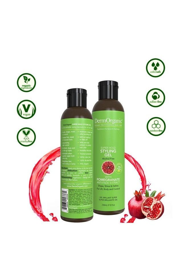 DermOrganic - Super Hold Styling Gel For Hair With Pomegranate Antifade Extract Alcoholfree 8 Fl. Oz. - Image 1