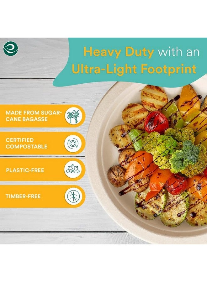 ECO SOUL [10 inch, 50 Pack Disposable Bagasse Plates | Eco-Friendly, Biodegradable, Sugarcane Paper Plates | for Serving Snacks | Birthday, Wedding & Party | Round, Beige (25 cm) - Image 3