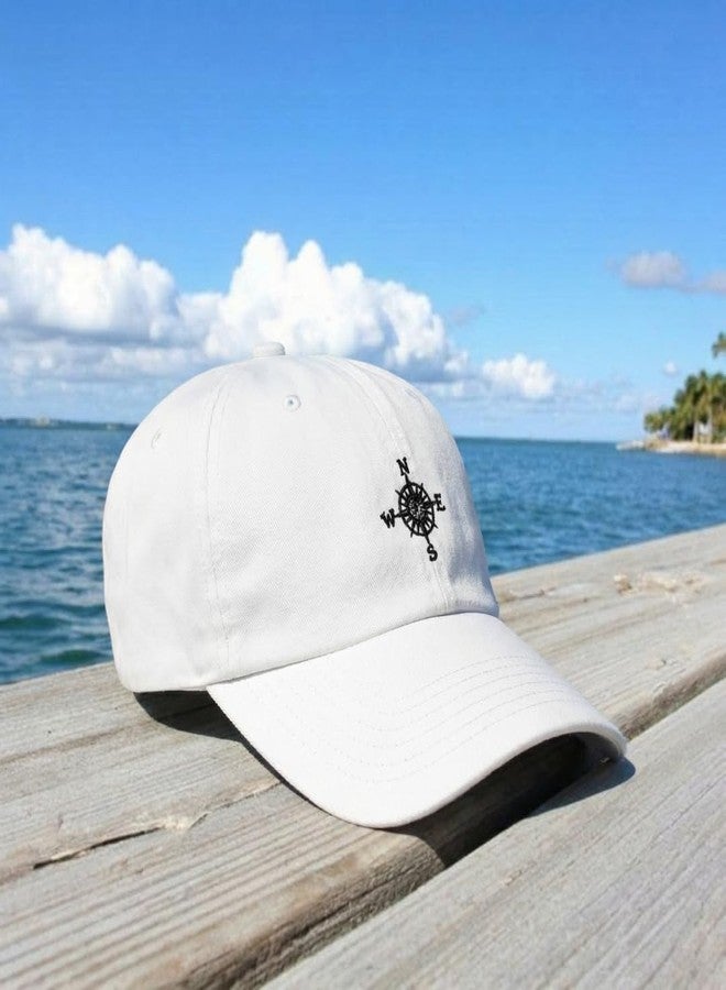 Speedy Pros Soft Baseball Cap Nautical Compass Embroidery Boats Nautical Compass Embroidery Twill Cotton Dad Hats for Men & Women White Design Only - Image 3