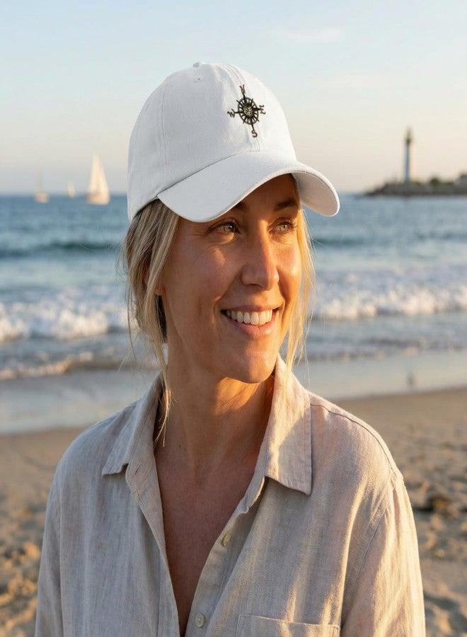 Speedy Pros Soft Baseball Cap Nautical Compass Embroidery Boats Nautical Compass Embroidery Twill Cotton Dad Hats for Men & Women White Design Only - Image 2