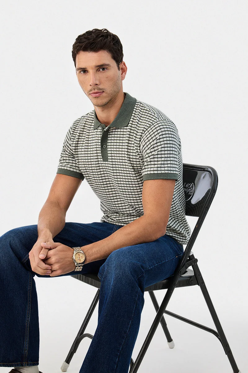 سنيتش Green Geometric Half Sleeve Slim Fit T-Shirt