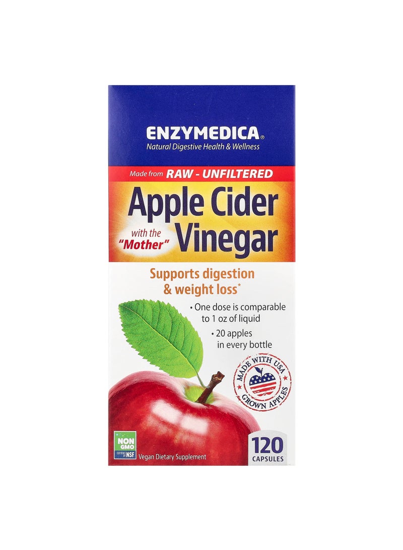 ENZYMEDICA Apple Cider Vinegar with the Mother, 120 Capsules (355 mg per Capsule)