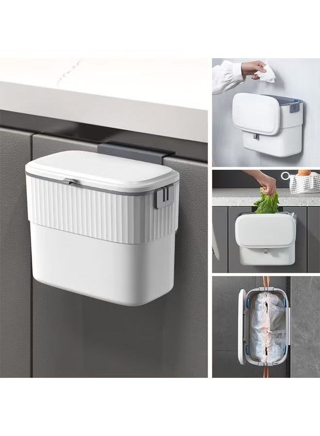 Kitchen Compost Bin with Lid, 1.8 Gallon Hanging Trash Can with Lid, 7 Liter Wall-Mounted Garbage Can for Kitchen Cabinet Door, Small Under Sink Trash Can for Cupboard, Bathroom, Office  - Image 1