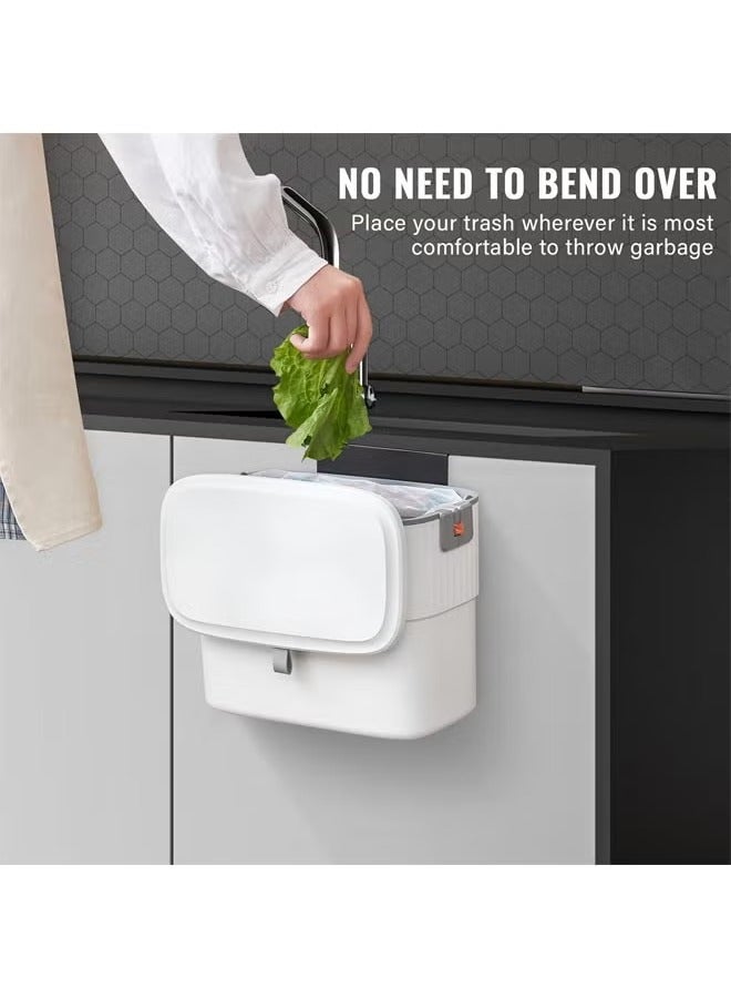 Kitchen Compost Bin with Lid, 1.8 Gallon Hanging Trash Can with Lid, 7 Liter Wall-Mounted Garbage Can for Kitchen Cabinet Door, Small Under Sink Trash Can for Cupboard, Bathroom, Office  - Image 2