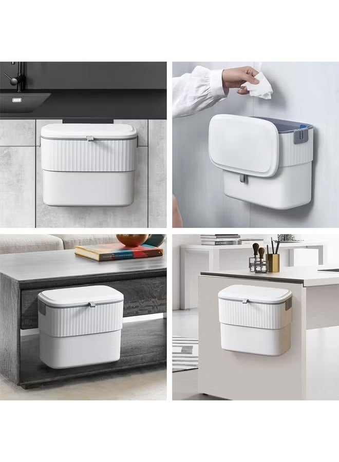 Kitchen Compost Bin with Lid, 1.8 Gallon Hanging Trash Can with Lid, 7 Liter Wall-Mounted Garbage Can for Kitchen Cabinet Door, Small Under Sink Trash Can for Cupboard, Bathroom, Office  - Image 5
