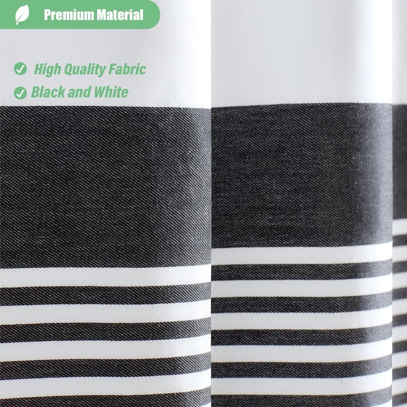 Dynamene ستائر دش طويلة دش طويلة 96 بوصة مزرعة طويلة بوهو مخطط شريط شرابة الستائر دش الحمام طويل القضيب بوهمي الستار دش الستار مع السنانير الأسود 72x96 - Image 2