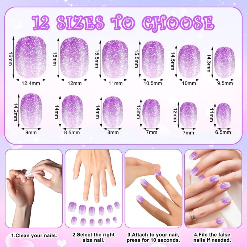 Pumkryth 120pcs False Nails Press on Nails for Kids - Self-Adhesive Short Fake Artificial Full Cover Nail Art Kits Transation with Nail Sticker Tabs for Girls Children - Image 4