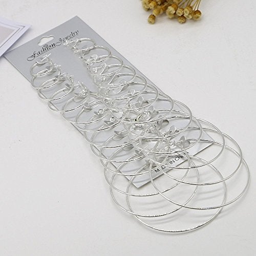 Newless 12 Pairs Hoop Earrings Set Big Circle Earring Fashion Jewelry for Women,Dia 2-7.5cm (Silver) - Image 2