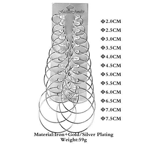 Newless 12 Pairs Hoop Earrings Set Big Circle Earring Fashion Jewelry for Women,Dia 2-7.5cm (Silver) - Image 3