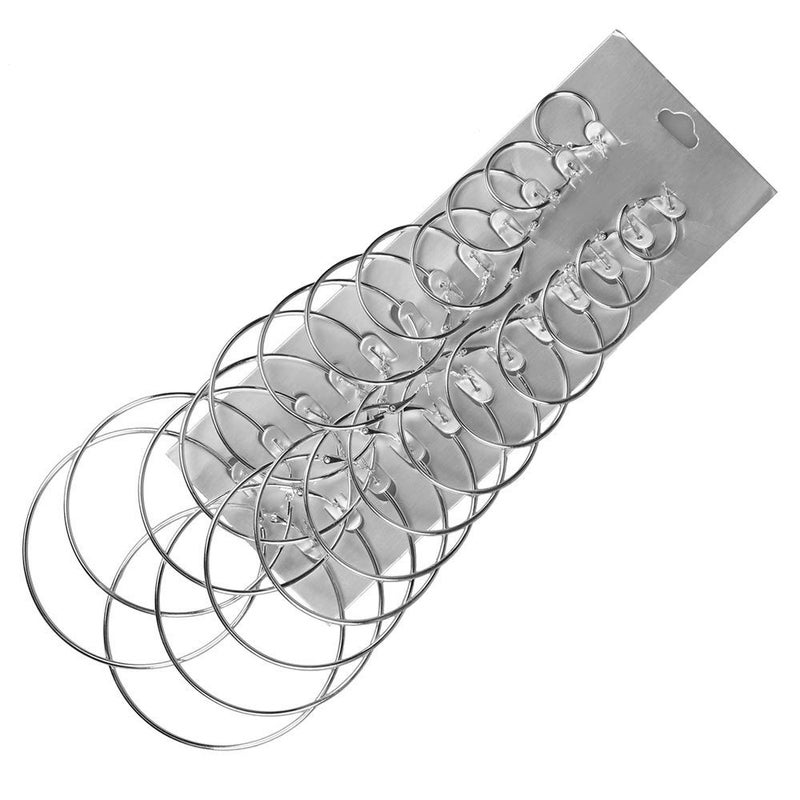 Newless 12 Pairs Hoop Earrings Set Big Circle Earring Fashion Jewelry for Women,Dia 2-7.5cm (Silver) - Image 5