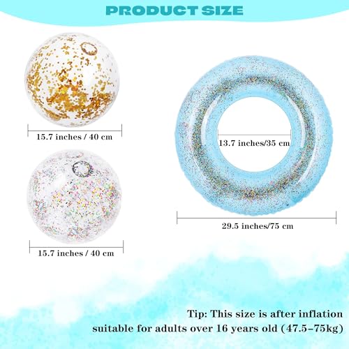 Elcoho 8 Pack Inflatable Glitters Pool Float Beach Balls Set 35 Inch Large Swim Ring Flotation Pool Floats Toy Inflatable Transparent Inner Tube Confetti Beach Balls for Swimming Pool Beach - Image 5