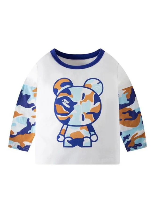 YUNIQEE White Printed Long Sleeve Crew Neck T-Shirt