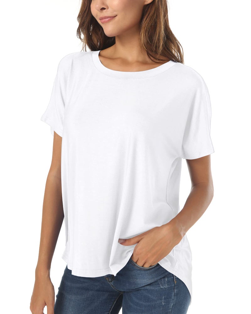 Herou Summer High Low Loose T Shirt for Women Basic Cotton Short Sleeve Lightweight Tops White M - Image 1