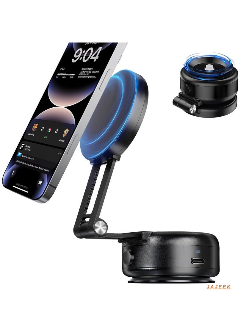 JAJEEK Electric Vacuum Magnetic Suction Phone Mount – 360° Rotating Magnetic Phone Holder, Foldable Double-Sided Suction for Car, Mirror & Smooth Surfaces (Black) – Strong Magnetic Car Phone Holder - Image 1