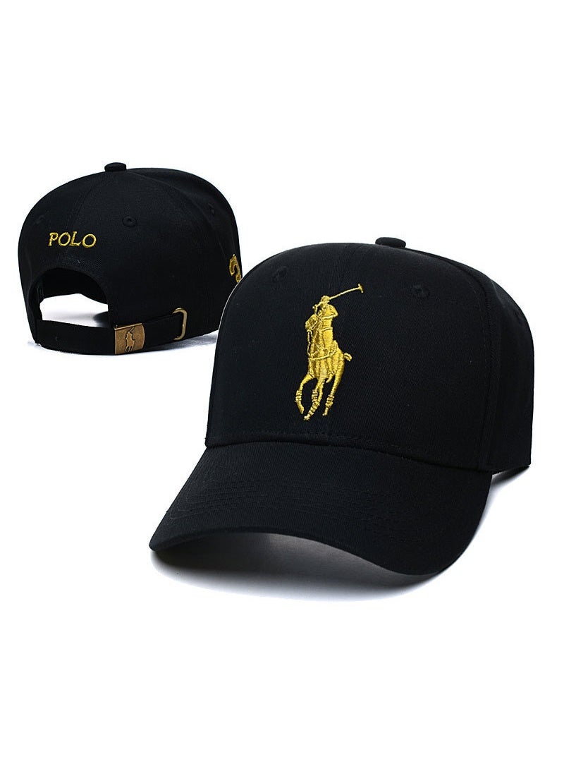Polo Ralph Lauren Black Baseball Cap with Gold Embroidered Polo Player Logo