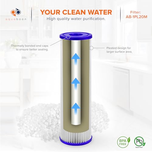 Aquaboon 20 Micron Pleated Sediment Filter Cartridge 10" x 2.5" Whole House Water Filter Replacement Compatible with WFPFC3002, WHKF-WHPL, 6-Pack - Image 5