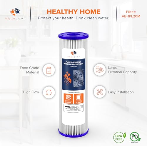 Aquaboon 20 Micron Pleated Sediment Filter Cartridge 10" x 2.5" Whole House Water Filter Replacement Compatible with WFPFC3002, WHKF-WHPL, 6-Pack - Image 4