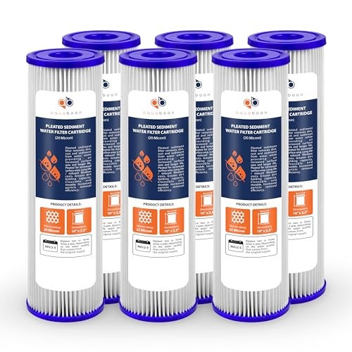 Aquaboon 20 Micron Pleated Sediment Filter Cartridge 10" x 2.5" Whole House Water Filter Replacement Compatible with WFPFC3002, WHKF-WHPL, 6-Pack - Image 1