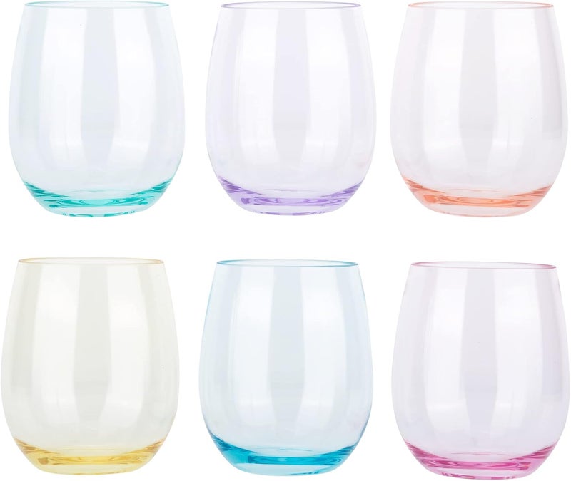 KOXIN-KARLU Classic 18-ounce Acrylic Stemless Wine Glasses, Unbreakable Mixed Drinkware Plastic Tumbler, set of 6 Mutlicolor - Image 1