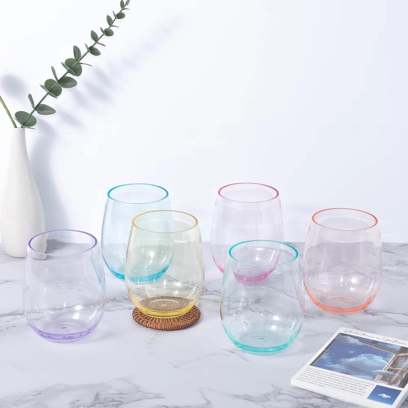 KOXIN-KARLU Classic 18-ounce Acrylic Stemless Wine Glasses, Unbreakable Mixed Drinkware Plastic Tumbler, set of 6 Mutlicolor - Image 4
