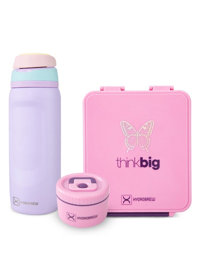 Hydrobrew Bento Lunch Box 1.74L w/ Steel Food Jar & Sip Switch Water Bottle 1000ml | Leakproof Meal Box – ThinkBig Pink - Image 1