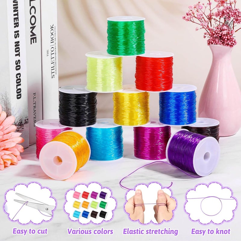 PAXCOO 12 Rolls Elastic Crystal Tec String for Bracelets - 0.8 MM Stretch Bead String Cord Jewelry Thread for Bracelets, Necklaces, Clay Beads, Pony Beads (Multiple Colors) - Image 3