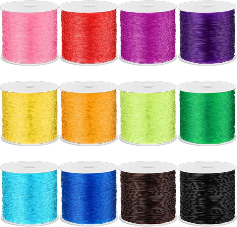 PAXCOO 12 Rolls Elastic Crystal Tec String for Bracelets - 0.8 MM Stretch Bead String Cord Jewelry Thread for Bracelets, Necklaces, Clay Beads, Pony Beads (Multiple Colors) - Image 1