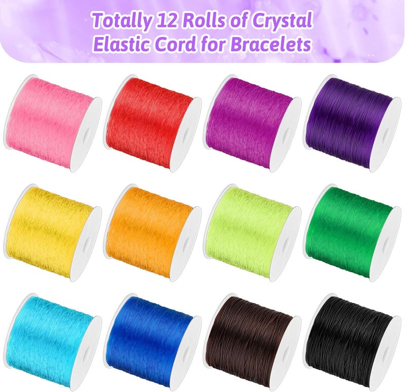 PAXCOO 12 Rolls Elastic Crystal Tec String for Bracelets - 0.8 MM Stretch Bead String Cord Jewelry Thread for Bracelets, Necklaces, Clay Beads, Pony Beads (Multiple Colors) - Image 2