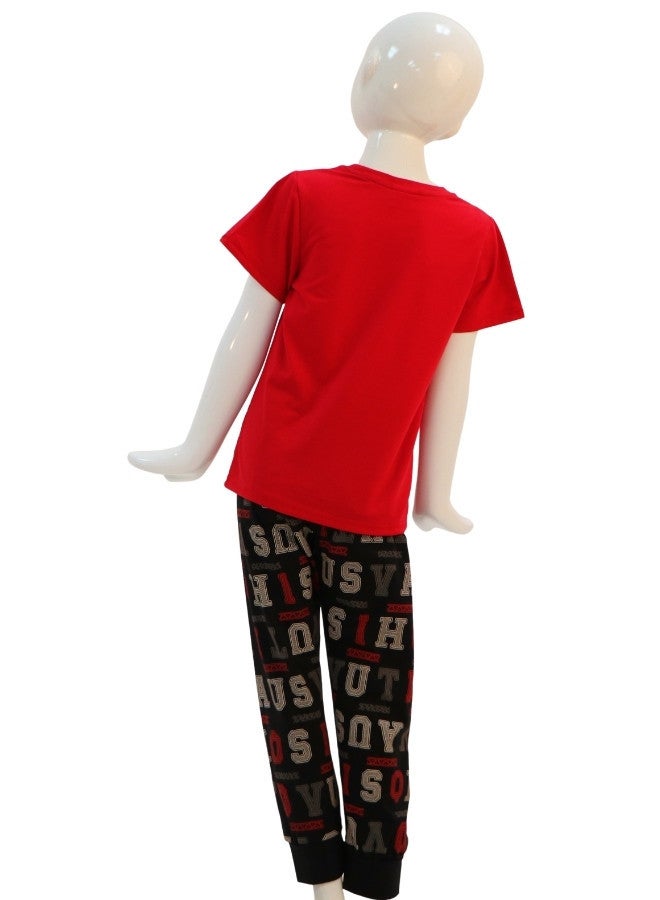 JOANNA JOANNA Boy's New York Brooklyn Print Short Sleeve Shirt & Long Pants Pajama Set, Red/Black - Image 5