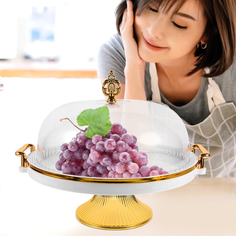 2 Sets of Cake Stand with Dome Cover Multifunctional Serving Plate Snack Storage Tray - Image 4