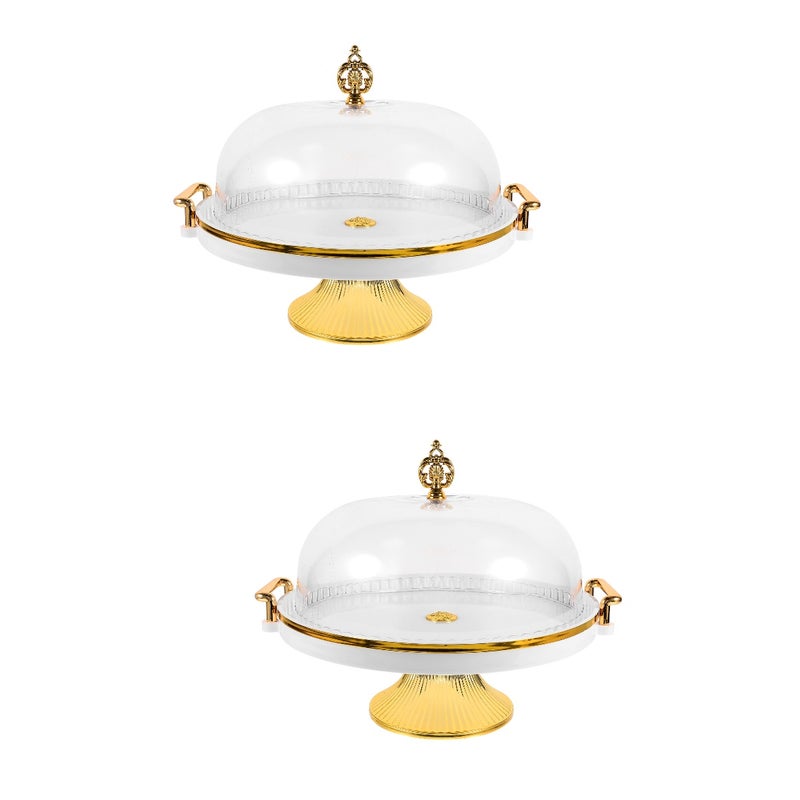 2 Sets of Cake Stand with Dome Cover Multifunctional Serving Plate Snack Storage Tray - Image 1