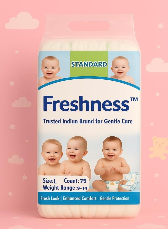 Freshness حفاضات أطفال منعشة | امتصاص يدوم 12 ساعة | لا تسبب طفحاً جلدياً وناعمة للغاية | مؤشر للبلل | للجنسين (مقاس كبير، 75 حفاضة) - Image 2
