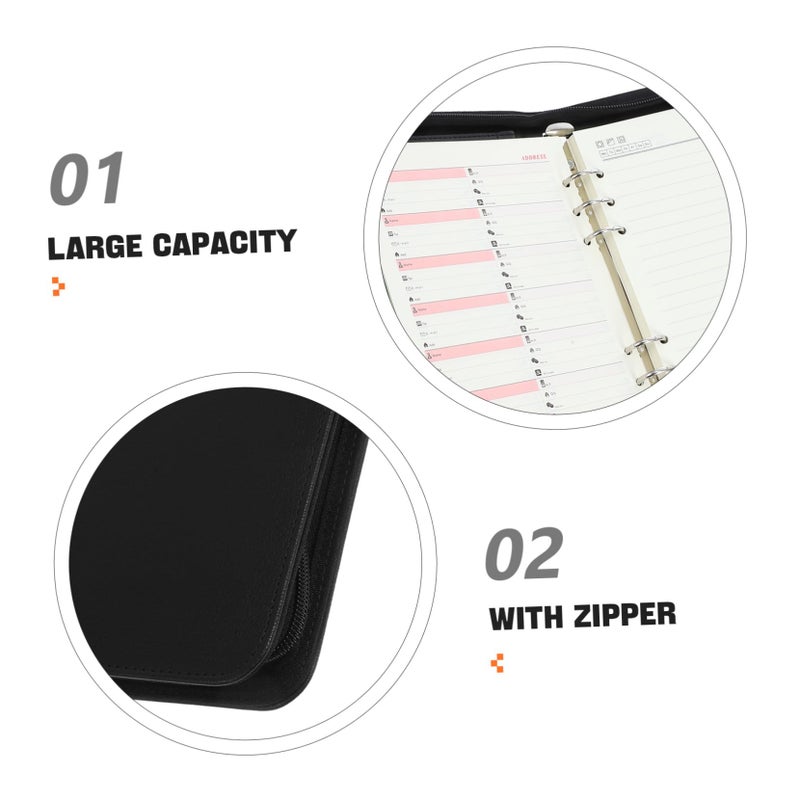 Black Leather Zipper Portfolio Binder Organizer With Secure Closure For Men Office - Image 4