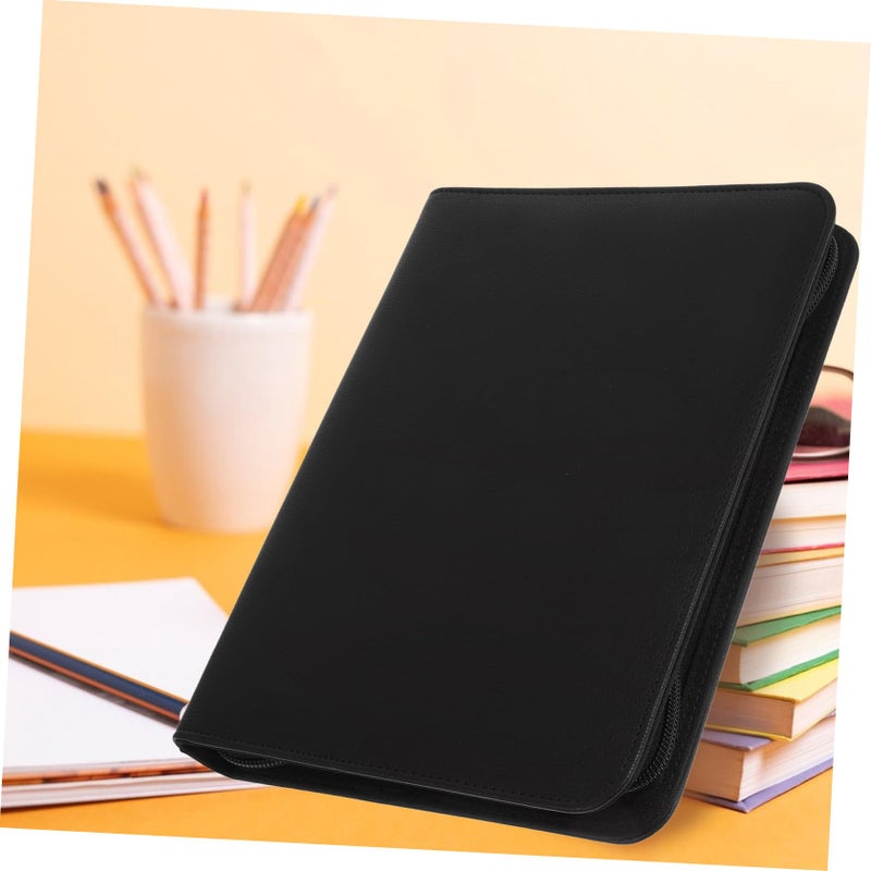 Black Leather Zipper Portfolio Binder Organizer With Secure Closure For Men Office - Image 5