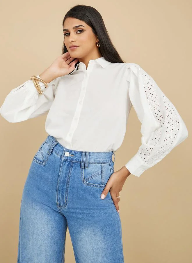 ستايلي بلوزة بروديري باكمام طويلة