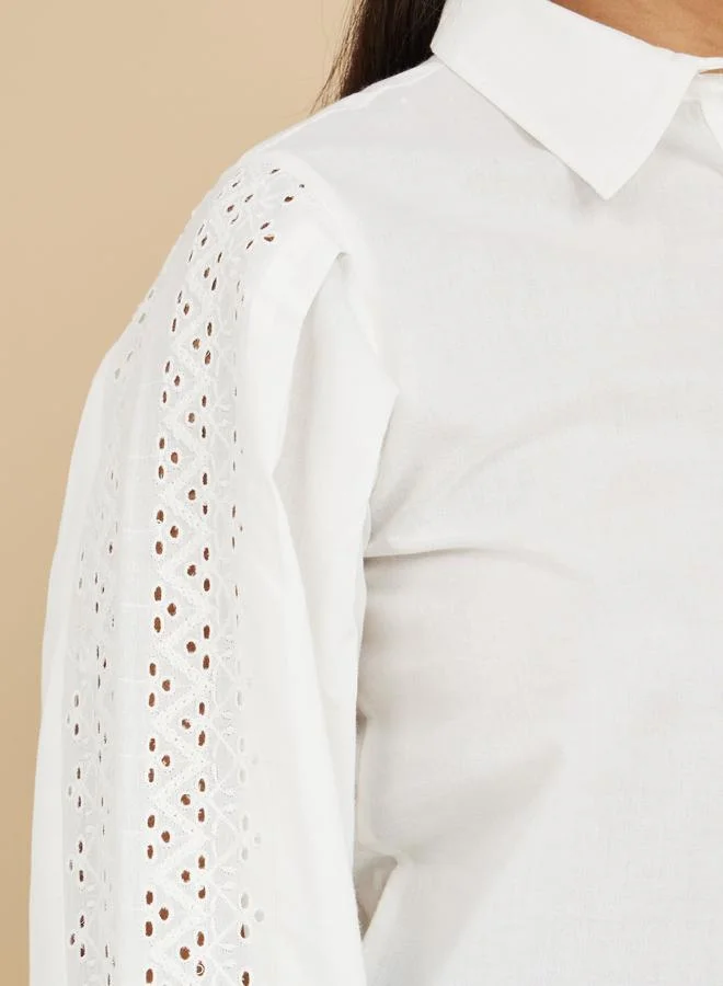 Styli Styli Broderie Long Sleeve Regular Fit Shirt