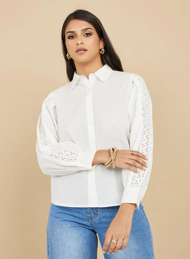 Styli Styli Broderie Long Sleeve Regular Fit Shirt