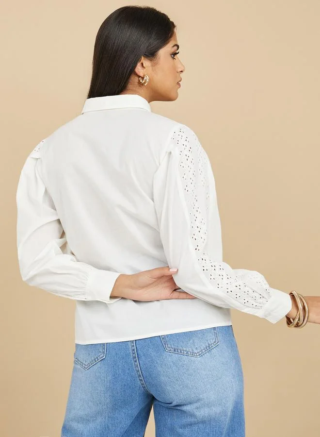 Styli Styli Broderie Long Sleeve Regular Fit Shirt
