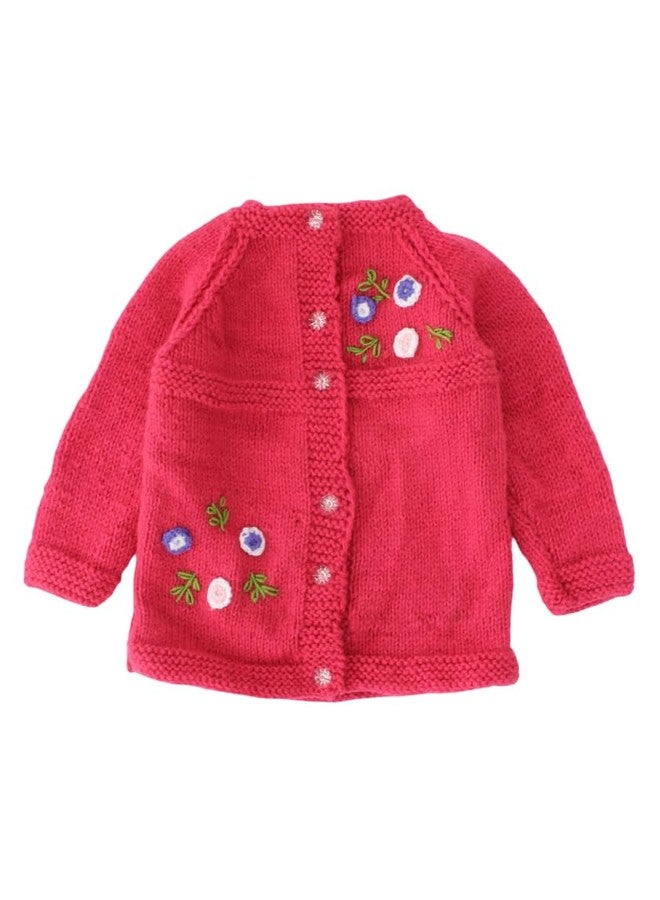 KNIT GEMS كارديجان محبوك للبنات الصغيرات من KNIT GEMS | ملابس شتوية بأكمام طويلة مطرزة يدوياً | صوف ناعم للأطفال حديثي الولادة (وردي) - Image 1