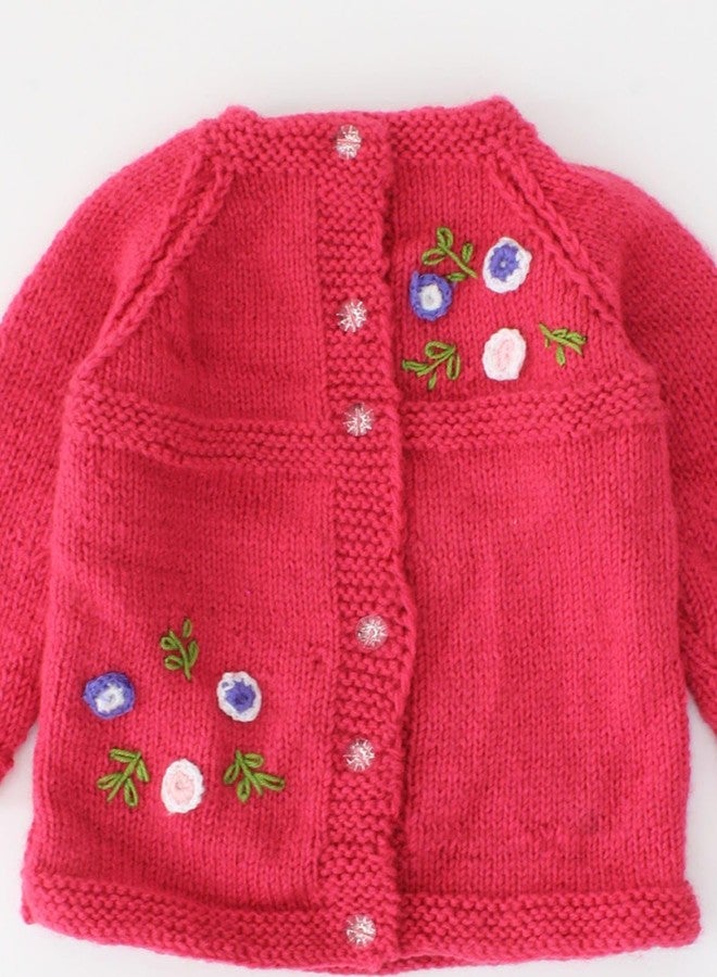 KNIT GEMS كارديجان محبوك للبنات الصغيرات من KNIT GEMS | ملابس شتوية بأكمام طويلة مطرزة يدوياً | صوف ناعم للأطفال حديثي الولادة (وردي) - Image 4