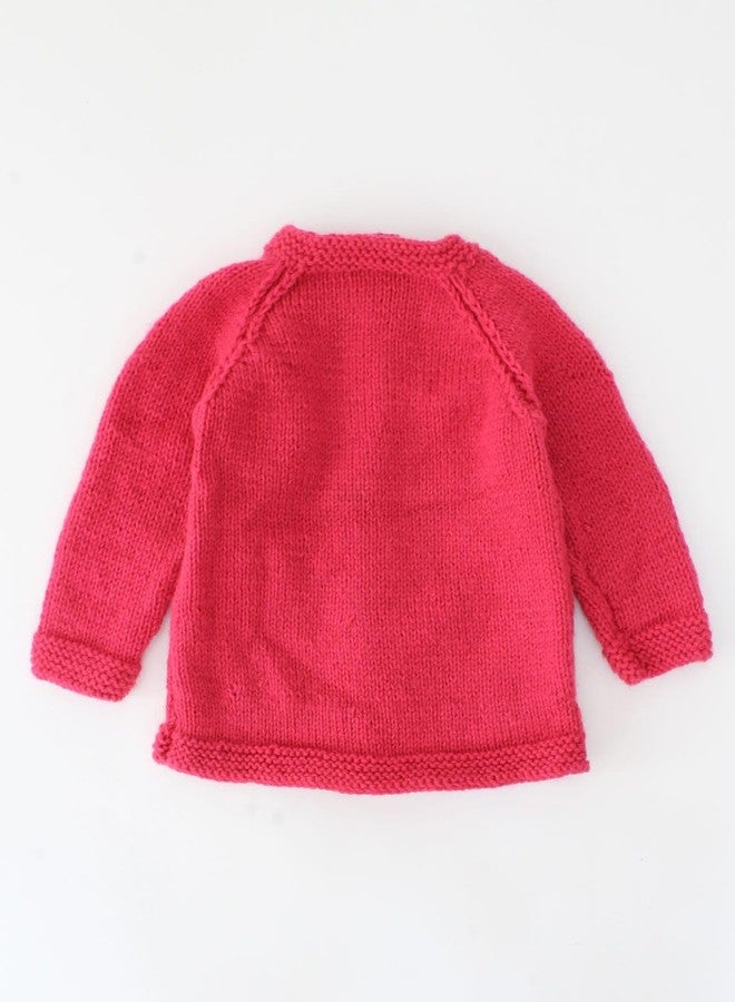 KNIT GEMS كارديجان محبوك للبنات الصغيرات من KNIT GEMS | ملابس شتوية بأكمام طويلة مطرزة يدوياً | صوف ناعم للأطفال حديثي الولادة (وردي) - Image 3