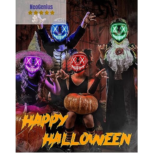 NeoGenius LED Light Up Mask for Halloween, Neon, and Bachelor Party Decoration (Assorted) - Image 4