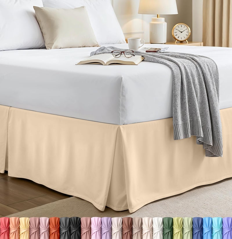 Utopia Bedding Twin Bed Skirt Soft Quadruple Pleated Ruffle Easy Fit with 15 Inch Tailored Drop Hotel Quality Shrinkage and Fade Resistant Twin Beige - Image 2